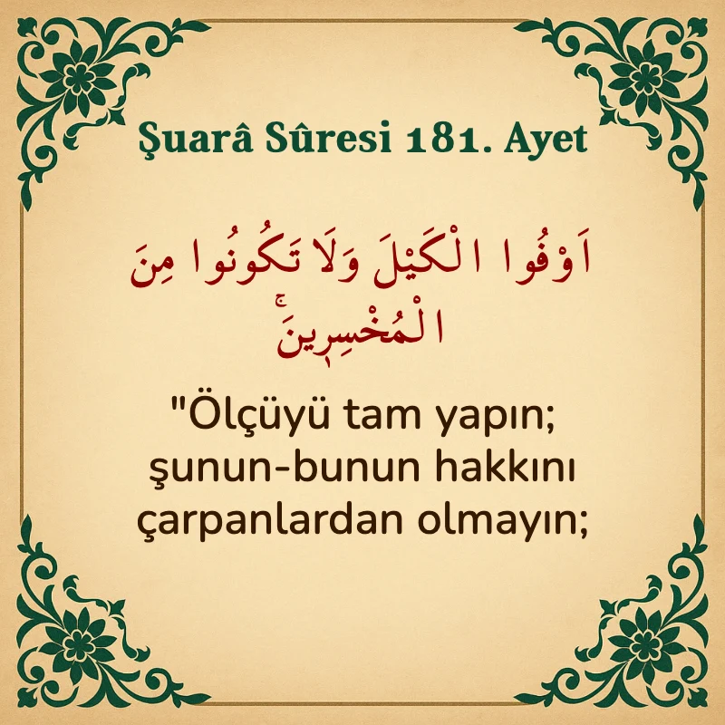 Şuara Suresi 181. Ayet Arapça ve Türkçe meali