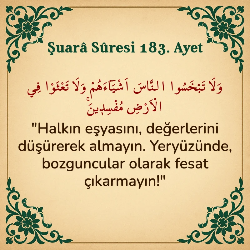 Şuara Suresi 183. Ayet Arapça ve Türkçe meali