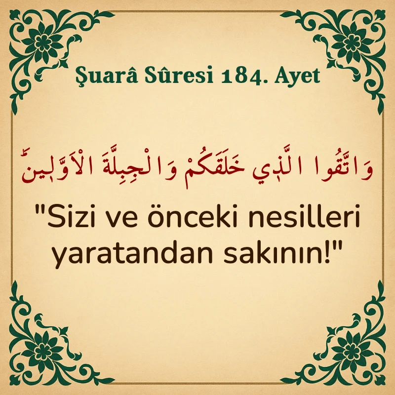 Şuara Suresi 184. Ayet Arapça ve Türkçe meali