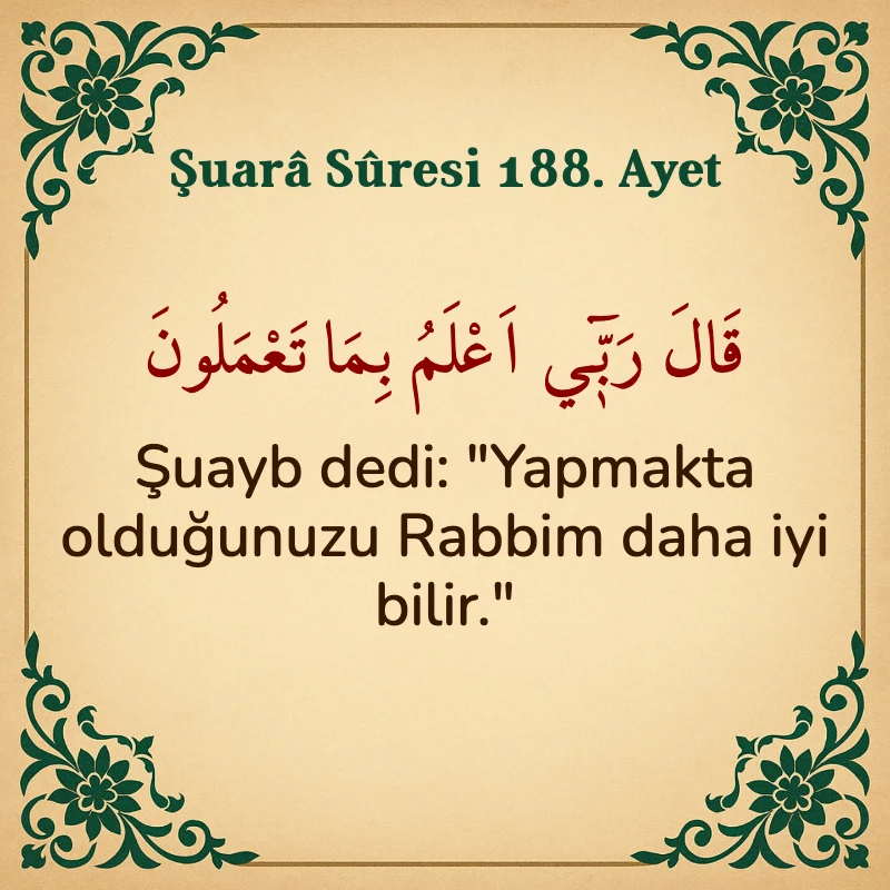 Şuara Suresi 188. Ayet Arapça ve Türkçe meali