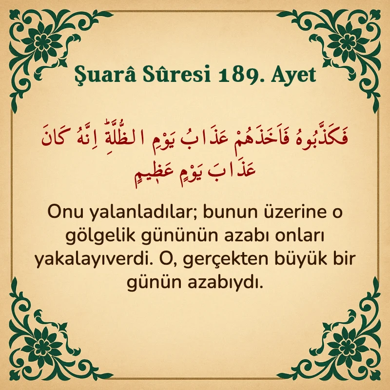 Şuara Suresi 189. Ayet Arapça ve Türkçe meali