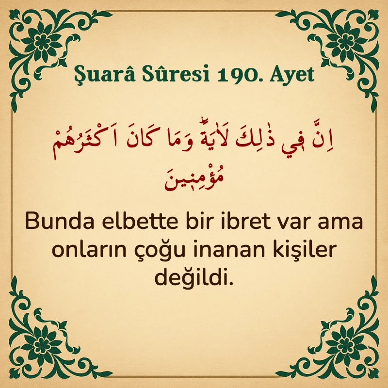 Şuara Suresi 190. Ayet Arapça ve Türkçe meali