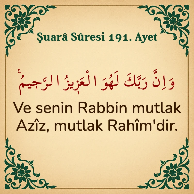 Şuara Suresi 191. Ayet Arapça ve Türkçe meali