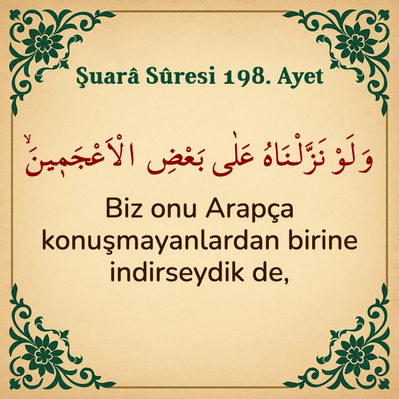 Şuara Suresi 198. Ayet Arapça ve Türkçe meali