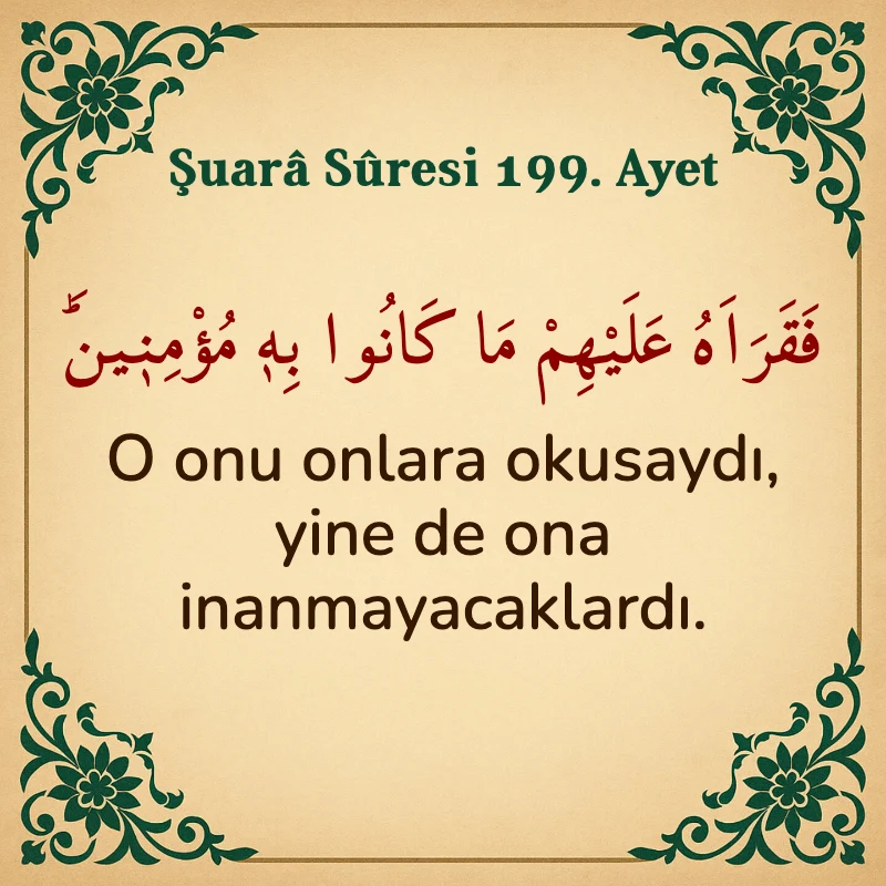 Şuara Suresi 199. Ayet Arapça ve Türkçe meali
