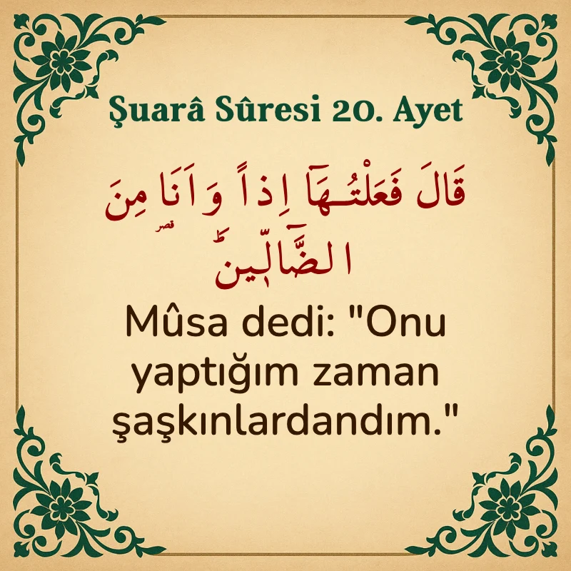 Şuara Suresi 20. Ayet Arapça ve Türkçe meali