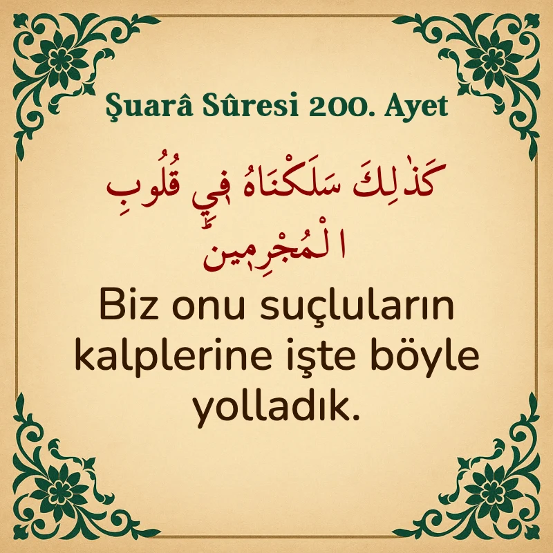 Şuara Suresi 200. Ayet Arapça ve Türkçe meali