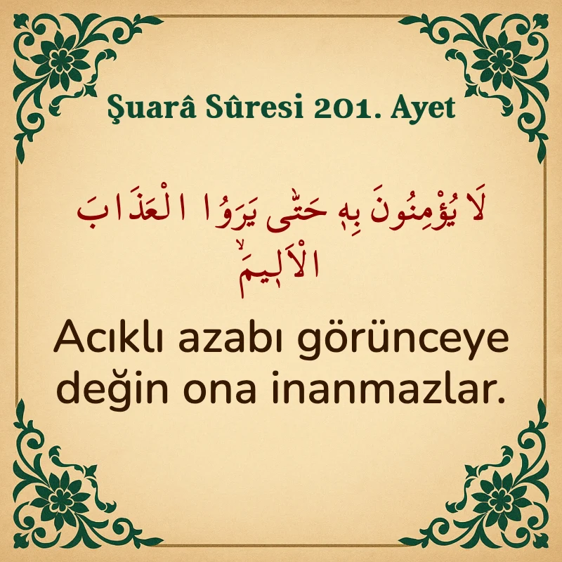 Şuara Suresi 201. Ayet Arapça ve Türkçe meali