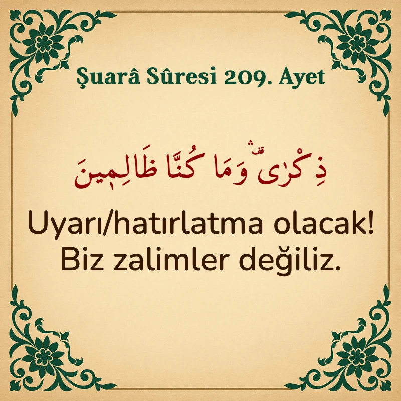 Şuara Suresi 209. Ayet Arapça ve Türkçe meali