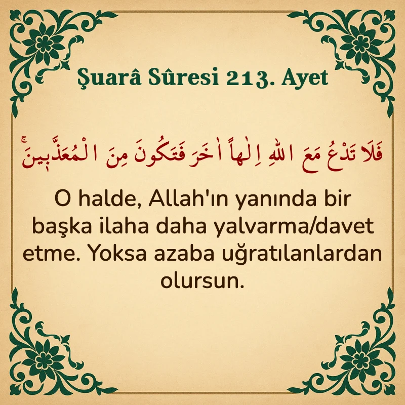 Şuara Suresi 213. Ayet Arapça ve Türkçe meali