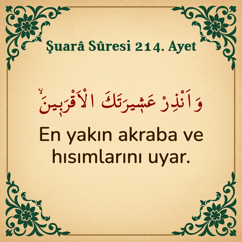 Şuara Suresi 214. Ayet Arapça ve Türkçe meali