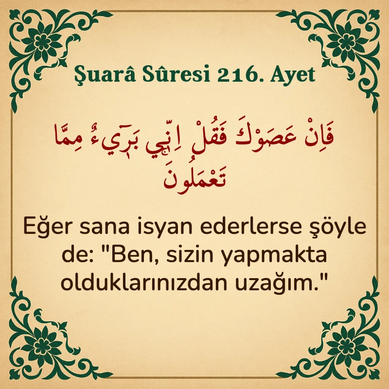 Şuara Suresi 216. Ayet Arapça ve Türkçe meali