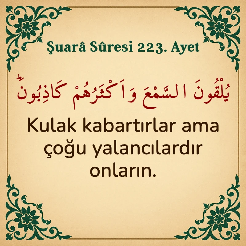 Şuara Suresi 223. Ayet Arapça ve Türkçe meali
