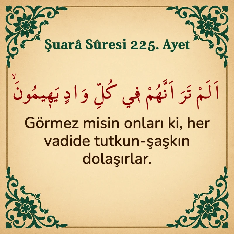 Şuara Suresi 225. Ayet Arapça ve Türkçe meali