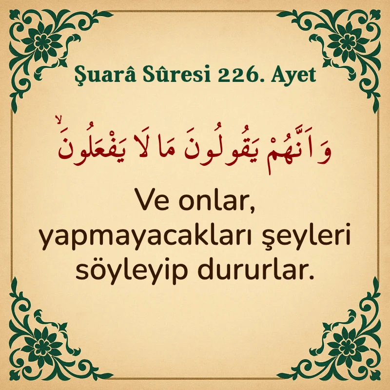 Şuara Suresi 226. Ayet Arapça ve Türkçe meali