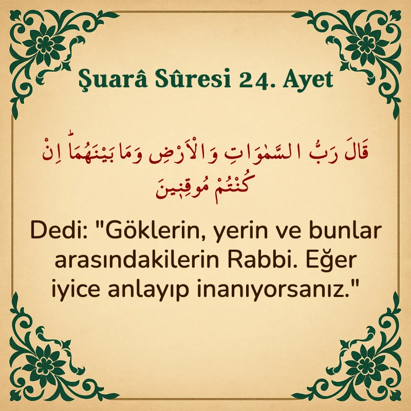 Şuara Suresi 24. Ayet Arapça ve Türkçe meali