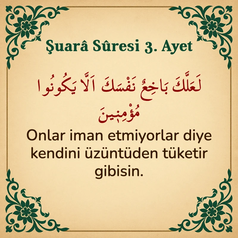 Şuara Suresi 3. Ayet Arapça ve Türkçe meali