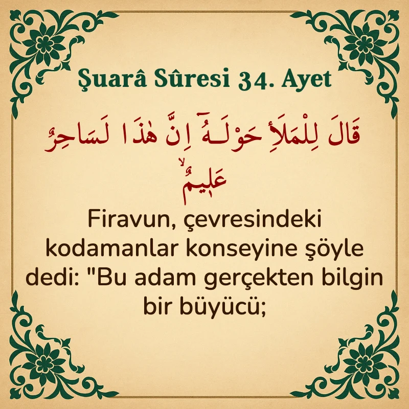 Şuara Suresi 34. Ayet Arapça ve Türkçe meali