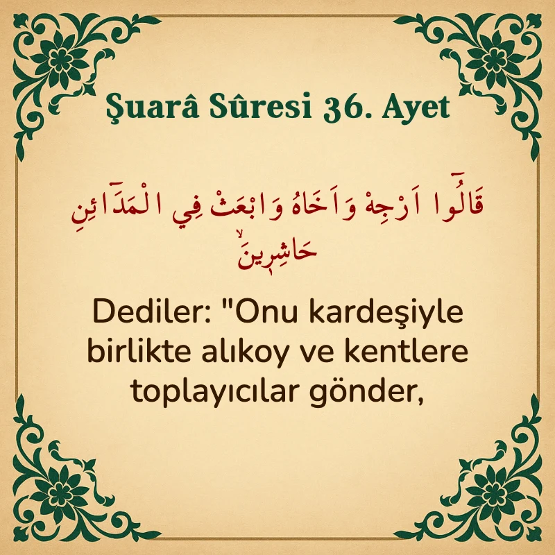 Şuara Suresi 36. Ayet Arapça ve Türkçe meali