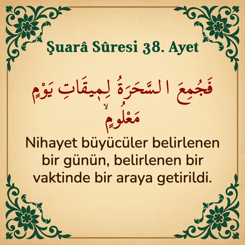Şuara Suresi 38. Ayet Arapça ve Türkçe meali