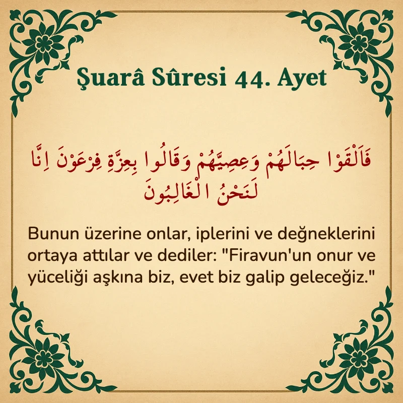 Şuara Suresi 44. Ayet Arapça ve Türkçe meali