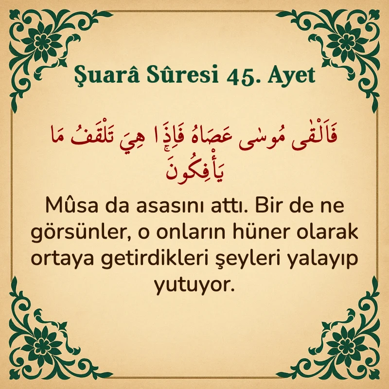 Şuara Suresi 45. Ayet Arapça ve Türkçe meali