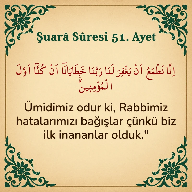 Şuara Suresi 51. Ayet Arapça ve Türkçe meali