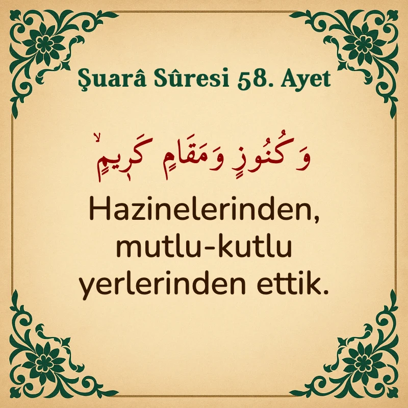 Şuara Suresi 58. Ayet Arapça ve Türkçe meali