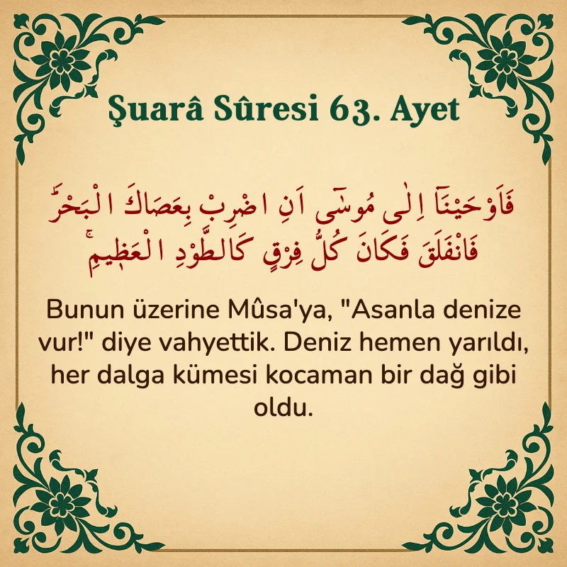 Şuara Suresi 63. Ayet Arapça ve Türkçe meali