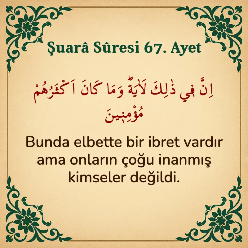 Şuara Suresi 67. Ayet Arapça ve Türkçe meali