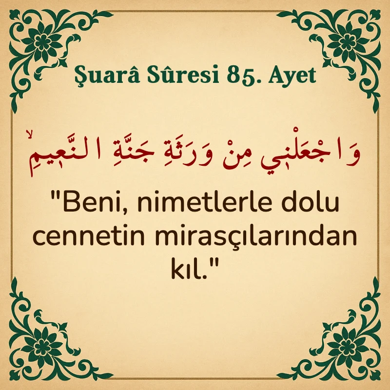 Şuara Suresi 85. Ayet Arapça ve Türkçe meali