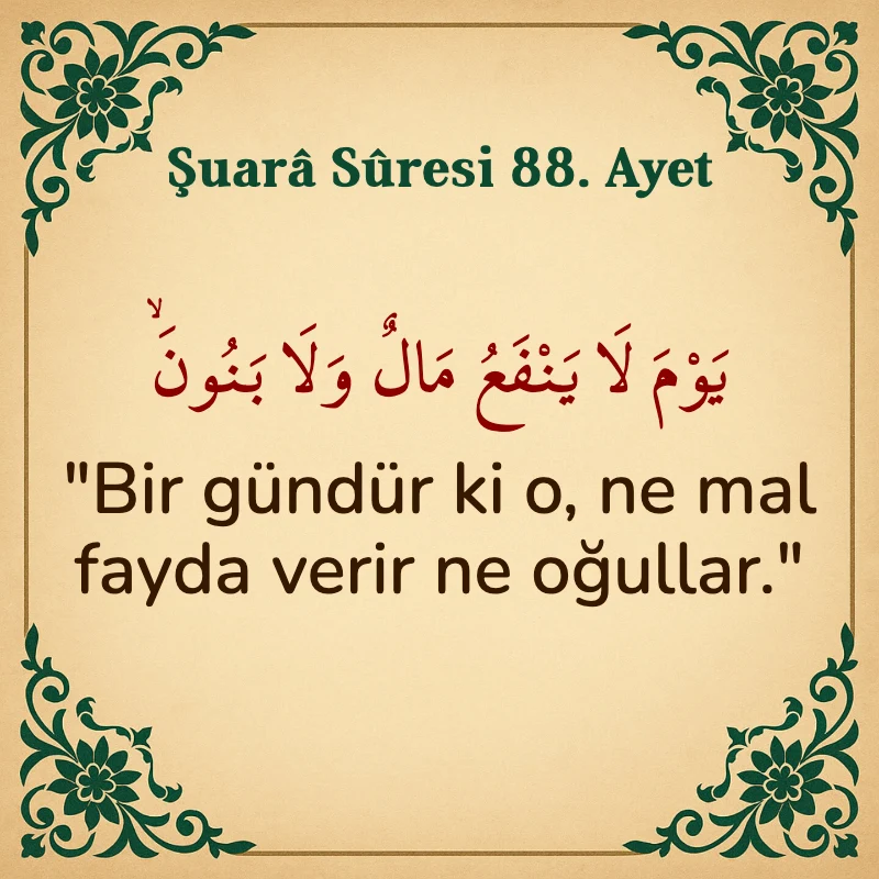 Şuara Suresi 88. Ayet Arapça ve Türkçe meali