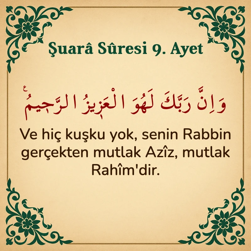 Şuara Suresi 9. Ayet Arapça ve Türkçe meali