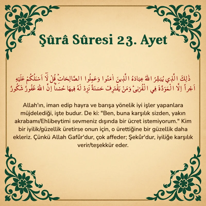 Şura Suresi 23. Ayet Arapça ve Türkçe meali