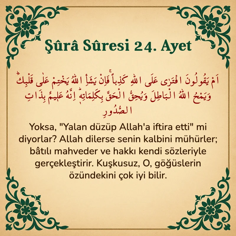 Şura Suresi 24. Ayet Arapça ve Türkçe meali