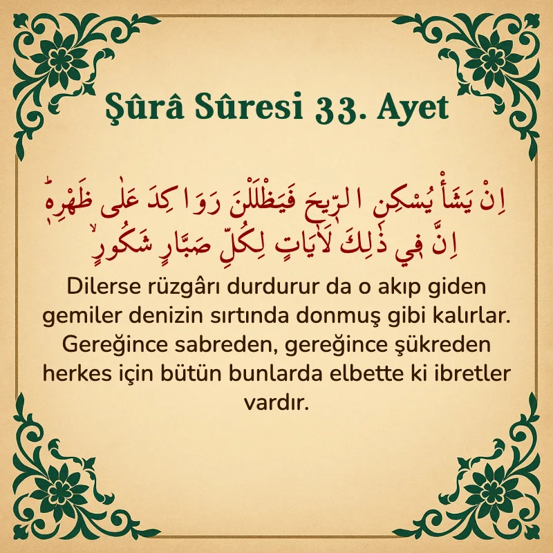 Şura Suresi 33. Ayet Arapça ve Türkçe meali