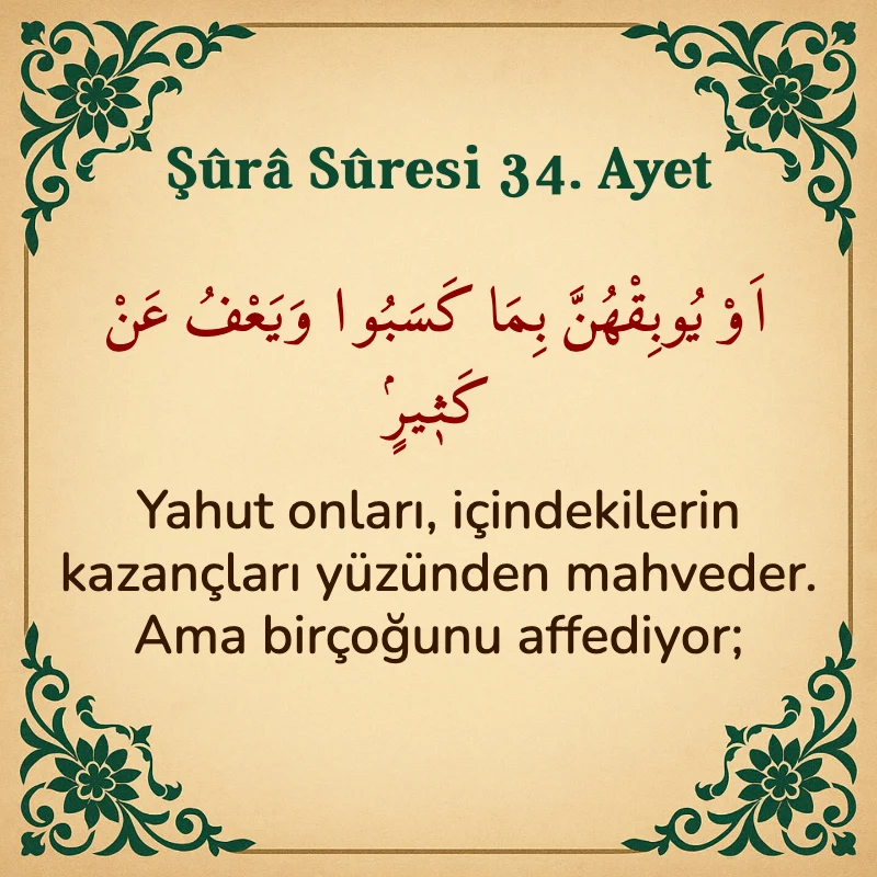 Şura Suresi 34. Ayet Arapça ve Türkçe meali