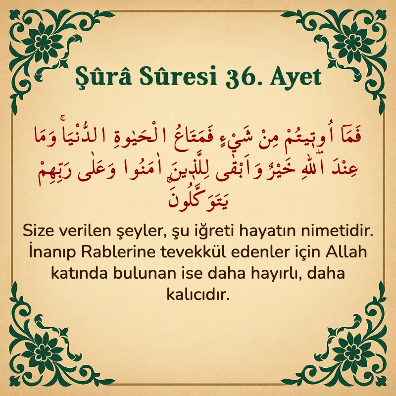 Şura Suresi 36. Ayet Arapça ve Türkçe meali