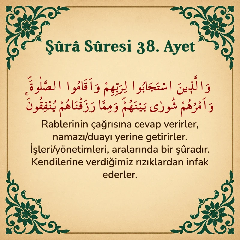 Şura Suresi 38. Ayet Arapça ve Türkçe meali