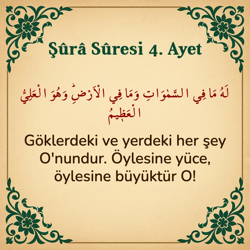 Şura Suresi 4. Ayet Arapça ve Türkçe meali