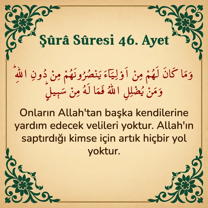 Şura Suresi 46. Ayet Arapça ve Türkçe meali
