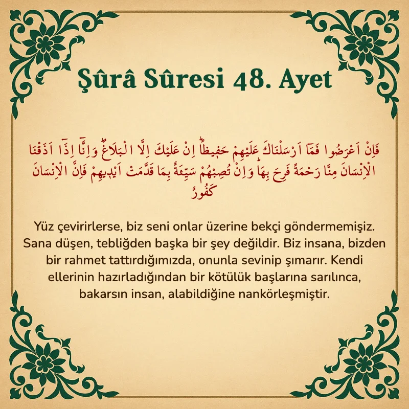Şura Suresi 48. Ayet Arapça ve Türkçe meali