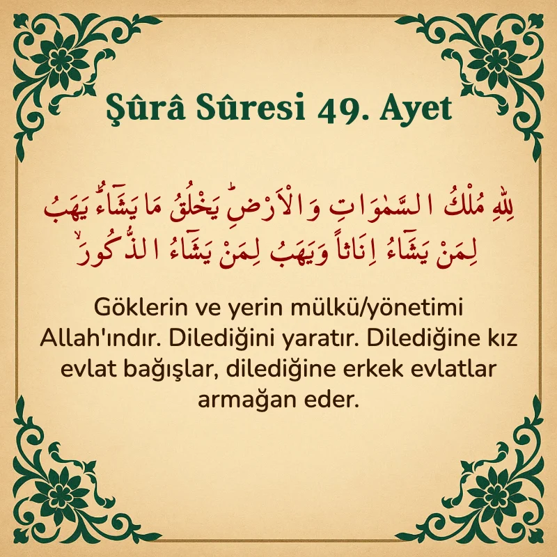 Şura Suresi 49. Ayet Arapça ve Türkçe meali
