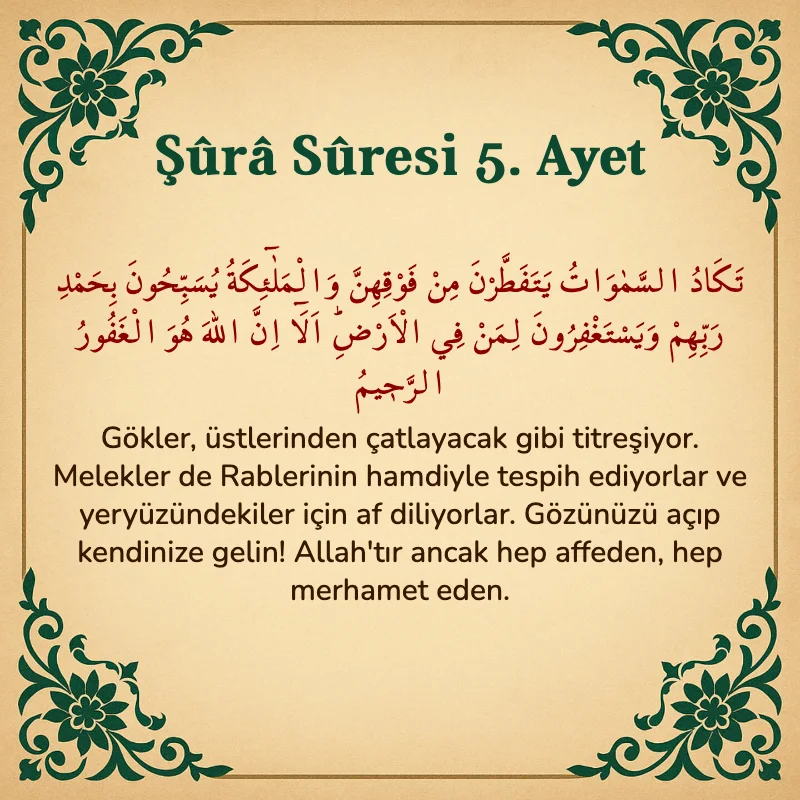 Şura Suresi 5. Ayet Arapça ve Türkçe meali