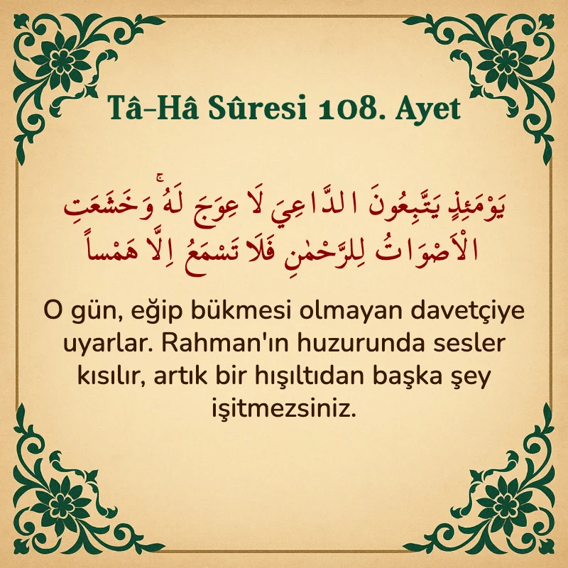 Taha Suresi 108. Ayet Arapça ve Türkçe meali