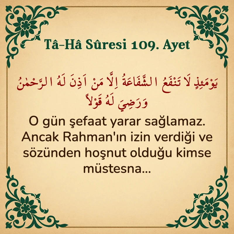 Taha Suresi 109. Ayet Arapça ve Türkçe meali
