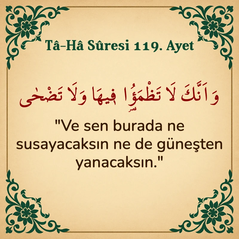 Taha Suresi 119. Ayet Arapça ve Türkçe meali