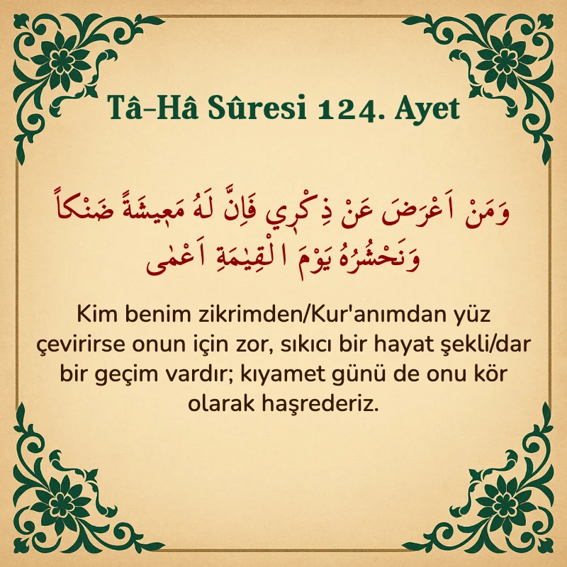 Taha Suresi 124. Ayet Arapça ve Türkçe meali