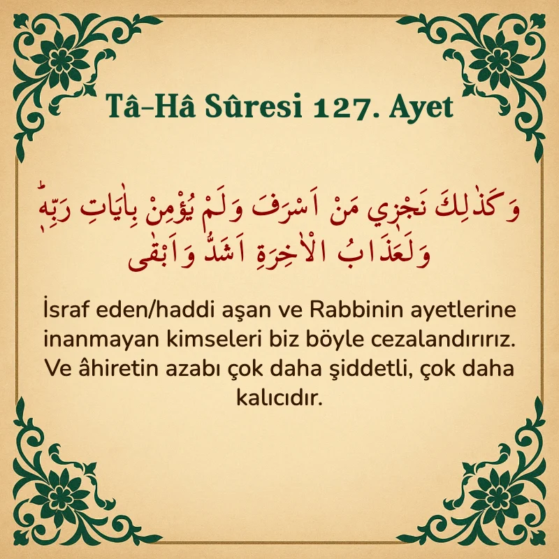 Taha Suresi 127. Ayet Arapça ve Türkçe meali