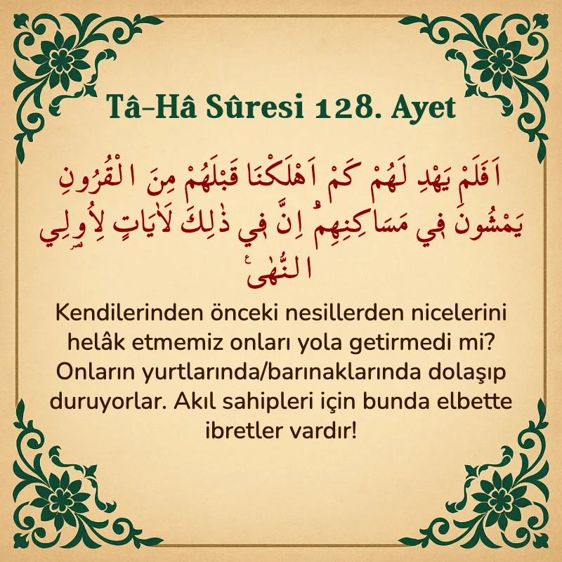Taha Suresi 128. Ayet Arapça ve Türkçe meali